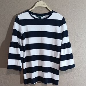 Ralph Lauren Navy and White Striped Bell Sleeve Top